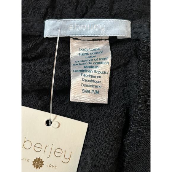 Eberjey NWT Women Solid Liberty Lace Trim Romper Black Crochet Swim Cover-Up S/M - Picture 5 of 8